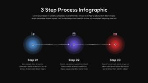 3 Step Process Infographic Presentation Template on a Black Background