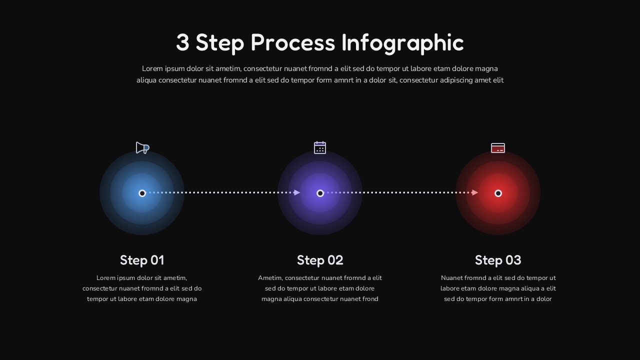 3 Step Process Infographic Presentation Template on a Black Background