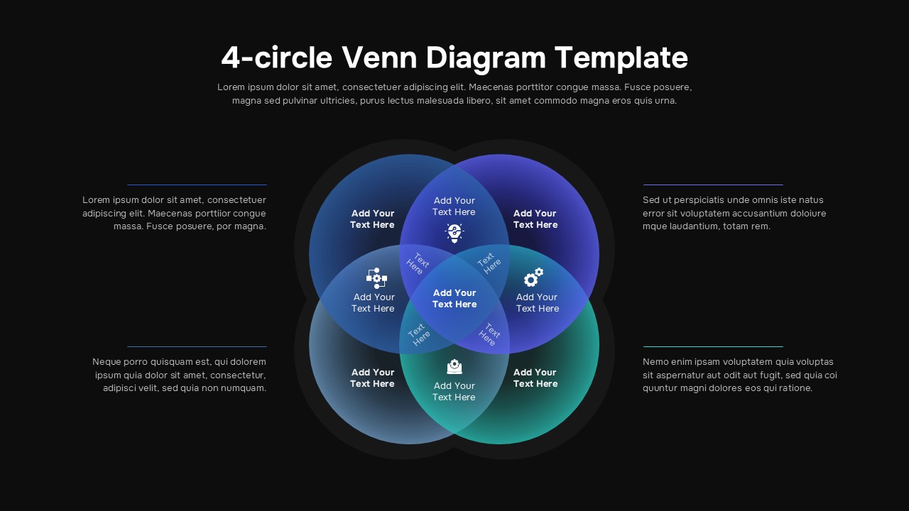 Dark 4-Circle Venn Diagram Slide Template
