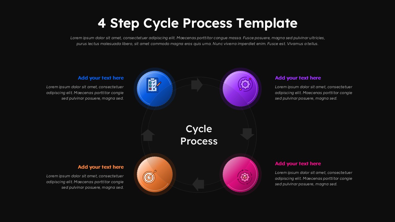 4-Step Cycle Process Slide Template on a black background