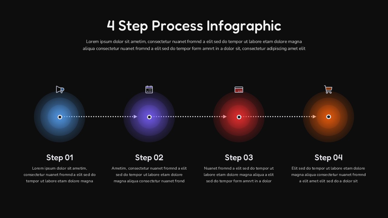 4 Step Linear Process Infographic Template for PowerPoint & Google Slides-Dark