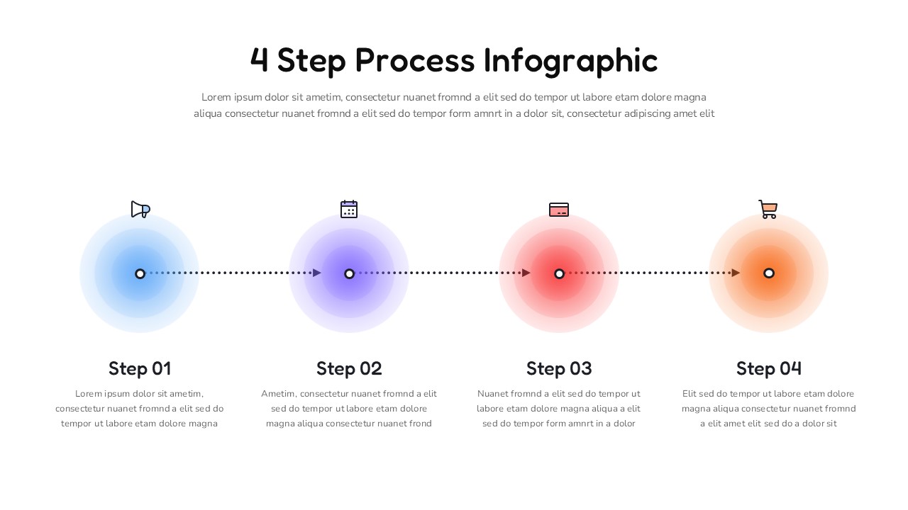 4 Step Linear Process Infographic Template for PowerPoint & Google Slides