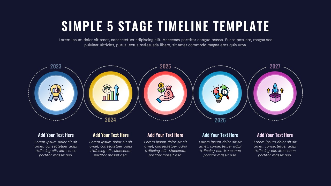 5-Stage Timeline Roadmap Presentation Template Dark