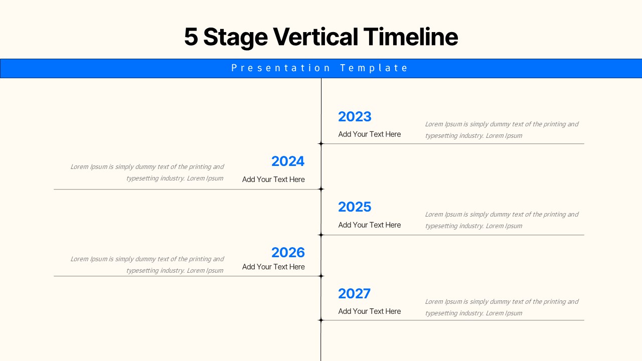 5 Stage Vertical Timeline Presentation Template