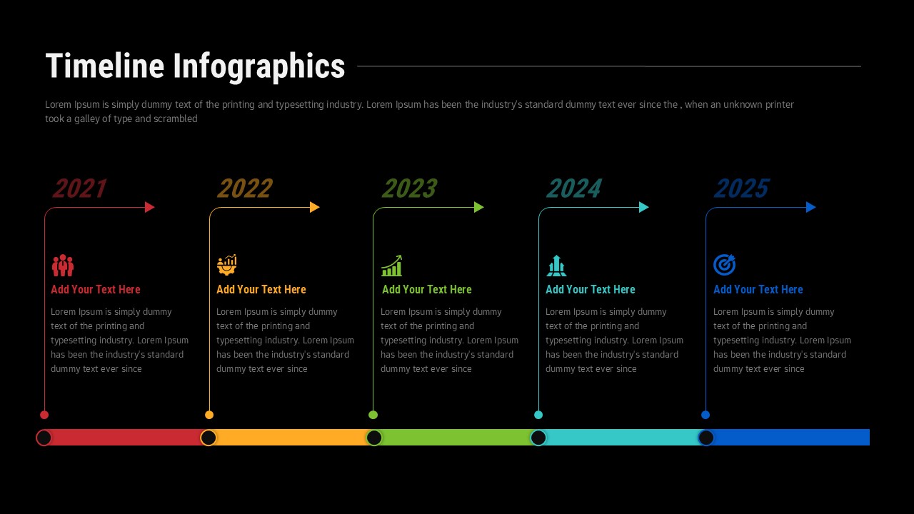 5-Year Timeline Infographic Slide Template Dark