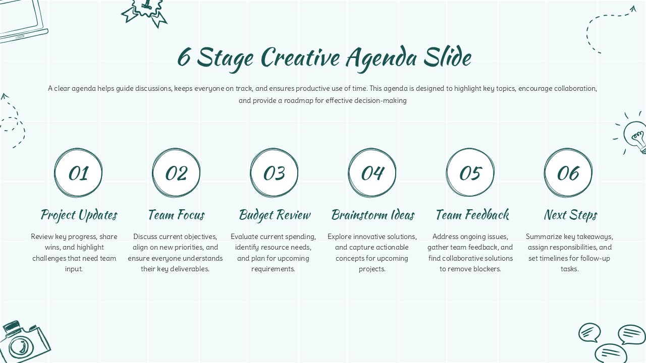 6-Stage Creative Agenda Slide Template