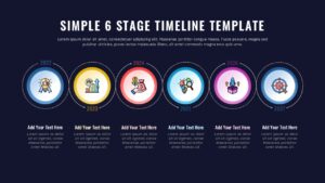 6-Stage Timeline Roadmap Presentation Template on a Dark Background