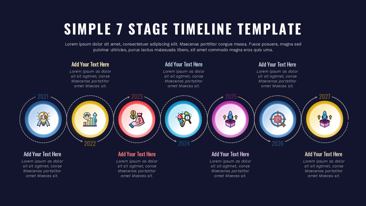 7 Stage Timeline Roadmap Presentation Template Dark