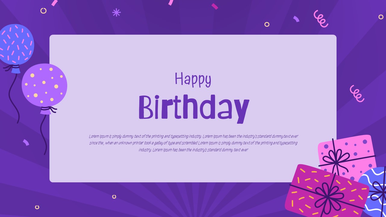 Creative Birthday Celebration Slide Template Purple