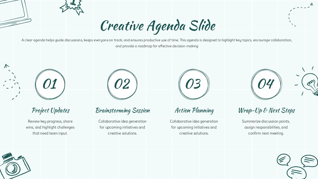 Creative Four-Stage Agenda Slide for PowerPoint & Google Slidest & Google Slides