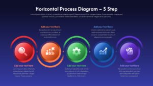Horizontal 5 Step Process Diagram Template on a Dark background