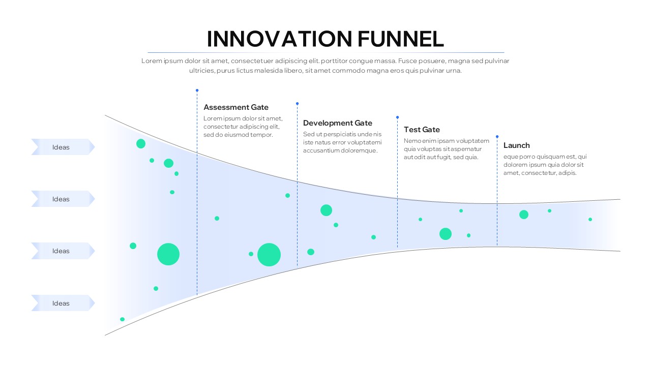 Innovation Funnel Process Slide Template with Green items