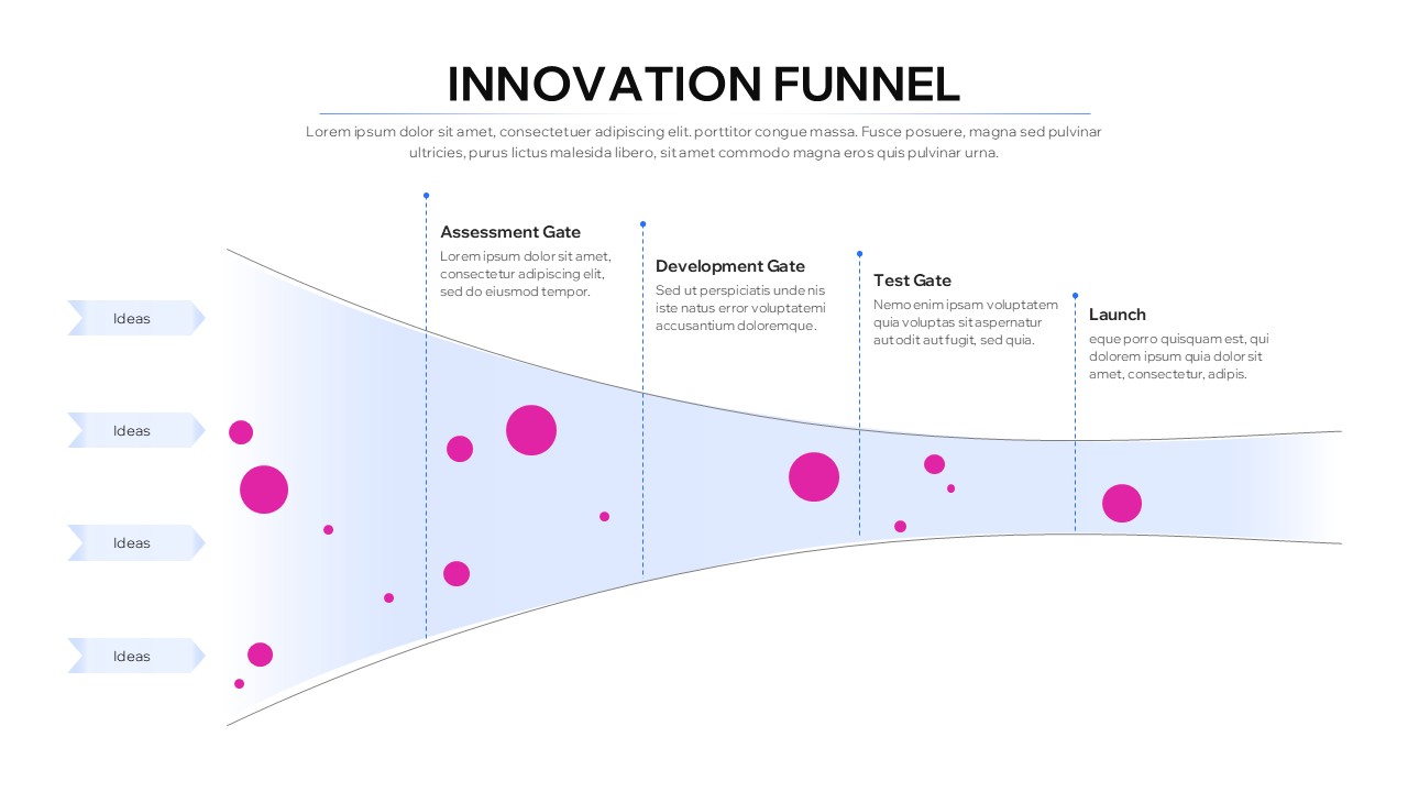 Innovation Funnel Process Slide Template with Pink items