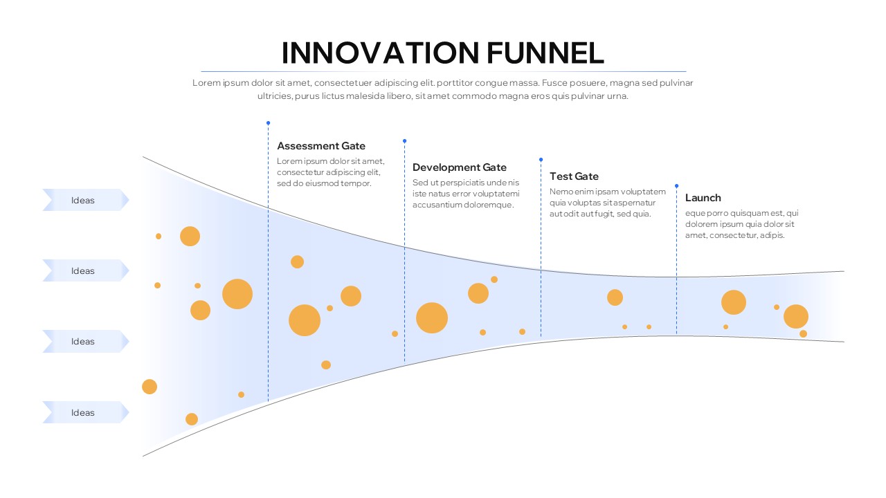 Innovation Funnel Process Slide Template with Yellow items