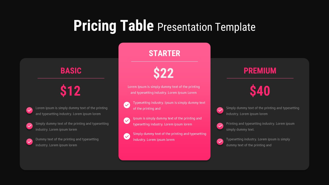 Modern Pricing Table Presentation Template Dark