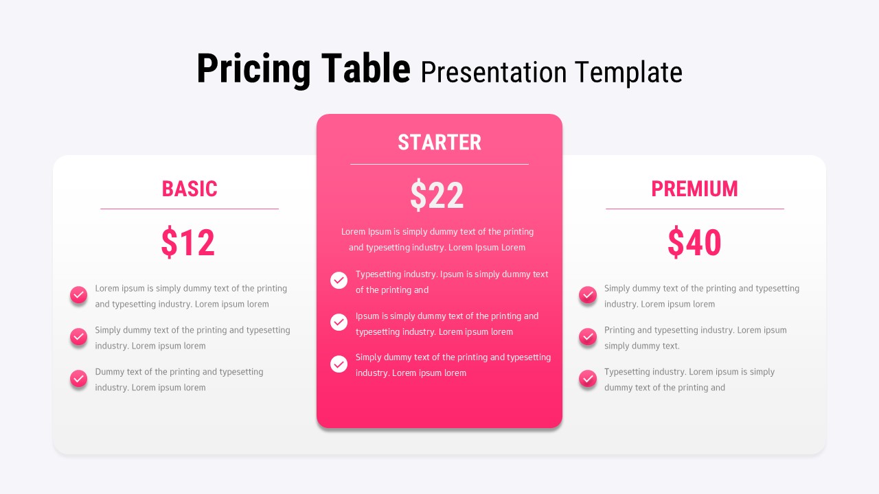 Modern Pricing Table Presentation Template