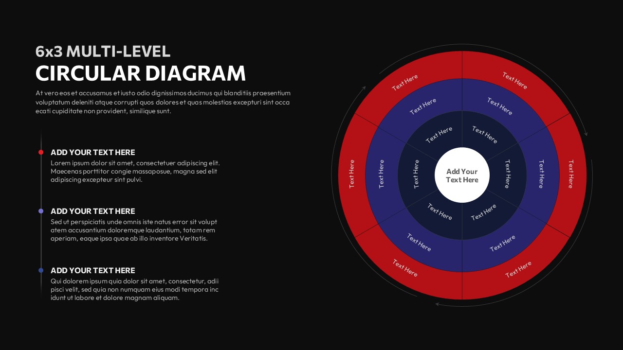 Multi-Level Circular Diagram Slide Template on a black backround