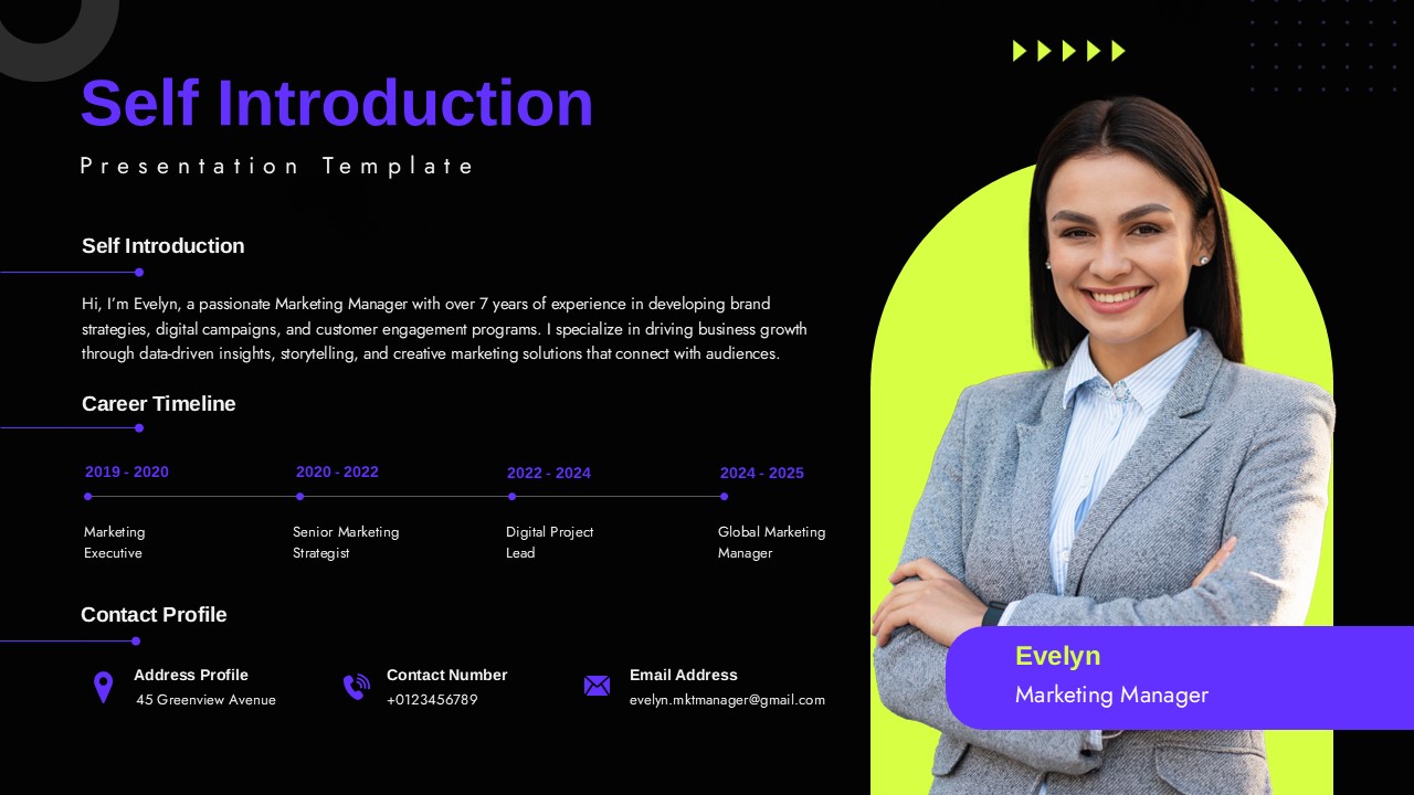 Dark variation of a Professional Self Introduction Slide Template