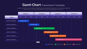 Quarterly Gantt Chart Slide Template on a dark background