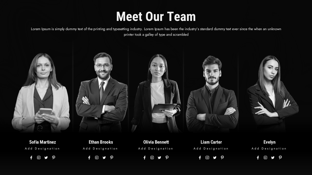 Black Team Introduction Profile Layout Template for PowerPoint