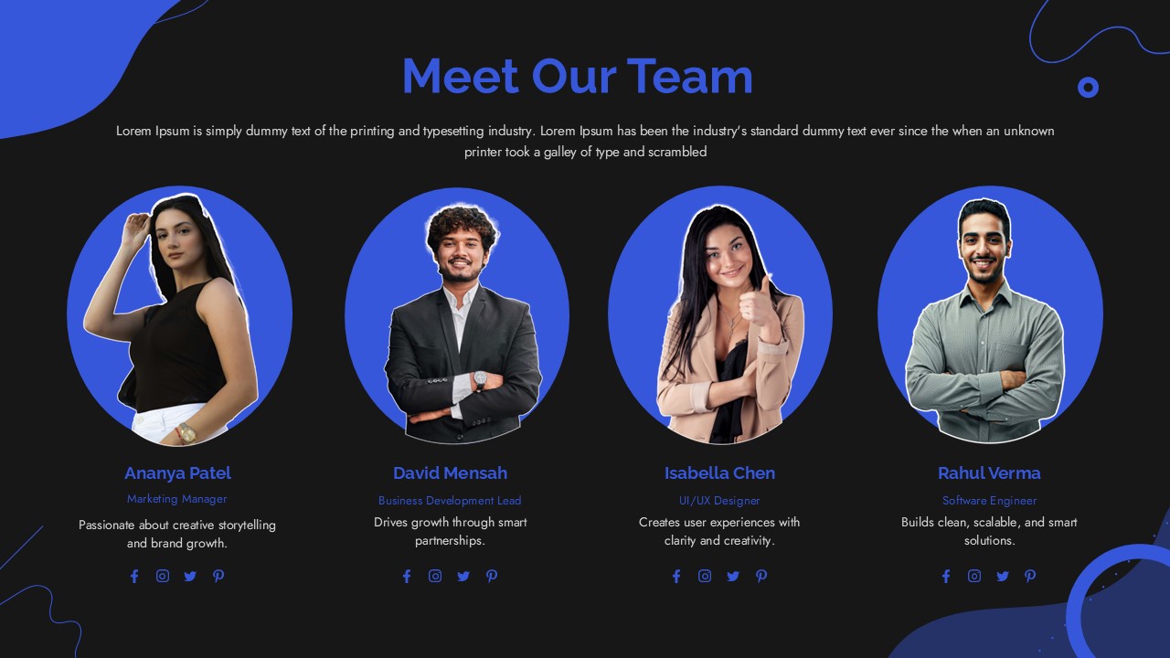 Team Profile Presentation Template for PowerPoint & Google Slides Dark