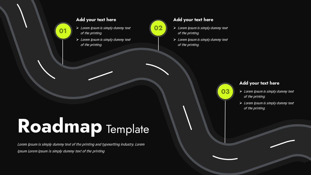 Dark Three-Step Roadmap Slide Template