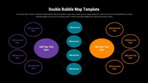 Double Bubble Map Diagram Presentation with Purple, Orange and Green bubbles on a light background