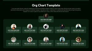 Hierarchical org chart with CEO at top, five managers below, and team members in a grid layout