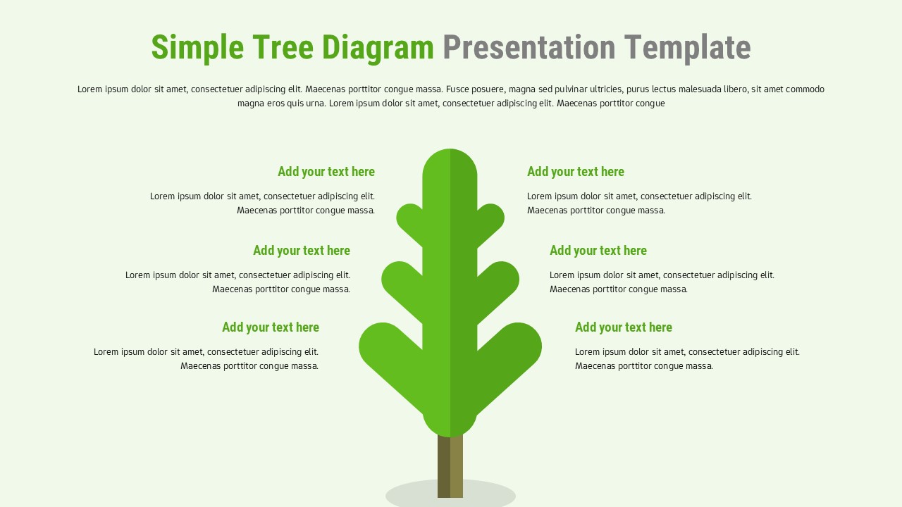 Simple tree diagram slide with a central green tree graphic and multiple text sections showing hierarchical branches.