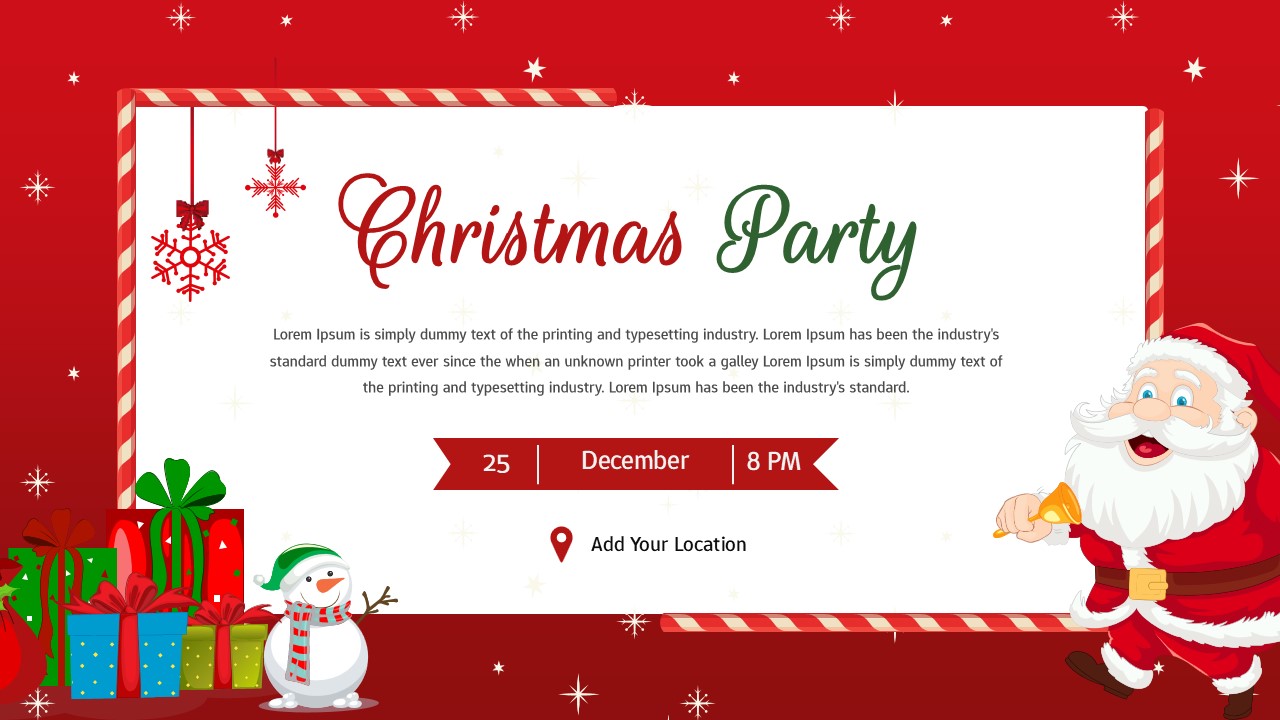 Christmas Party Invitation Design Template in a Red theme