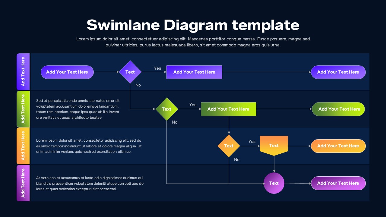 Swimlane Process Flow Diagram Presentation Template blue