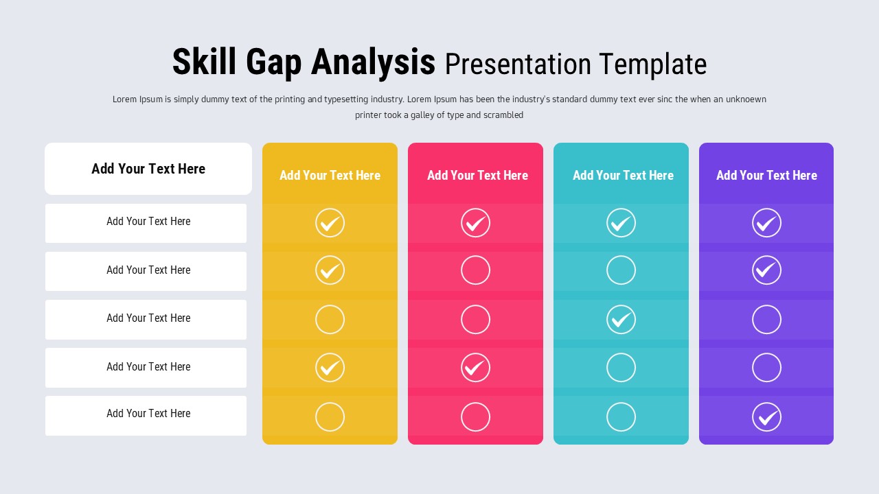 Skill Gap Analysis Checklist in 4 colours on a light background