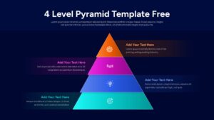 4 Level colourful gradient Pyramid Diagram Template on dark background