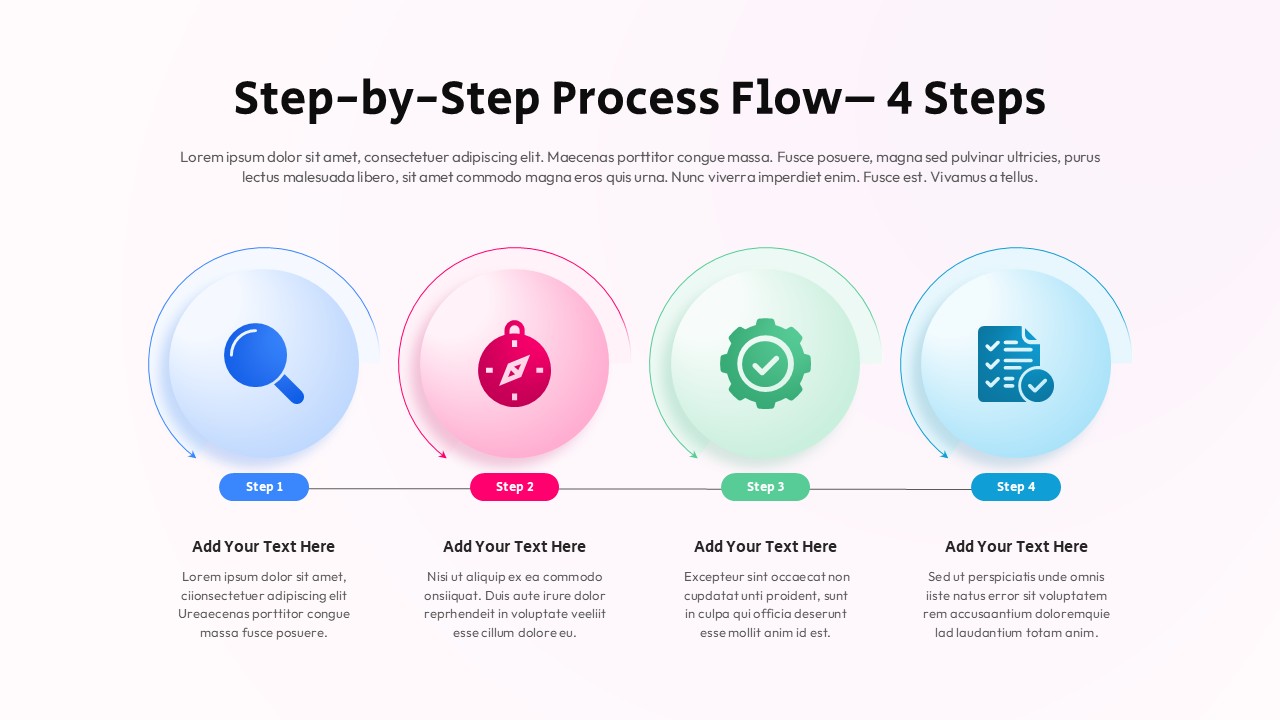 Four Step Process Flow Diagram Template for PowerPoint & Google Slides