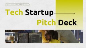 Tech startup pitch deck slide designs showing product overview, business model, and market opportunity in a modern layout slide 1