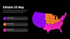 Editable US Map with 3 highlighted colors on a black background