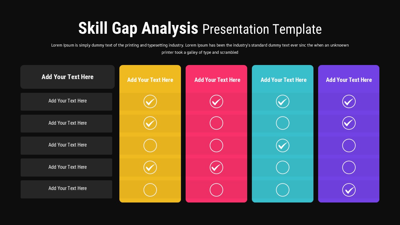 Skill Gap Analysis Checklist in 4 colours on a black background