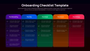 Onboarding Checklist 90-Day Presentation Template on a black background