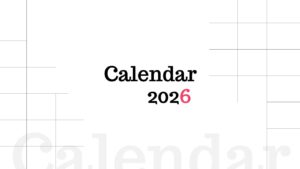 Clean 2026 calendar cover slide with centered year title, minimal grid lines, and spacious white layout for presentations.