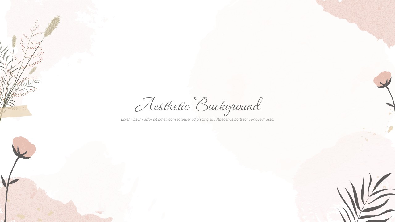 Aesthetic background PowerPoint slide with soft watercolor textures, floral illustrations, and a minimal centered text area.