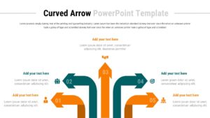 Curved arrow process slide with five numbered arrows rising upward to show steps, workflow, and directional flow.