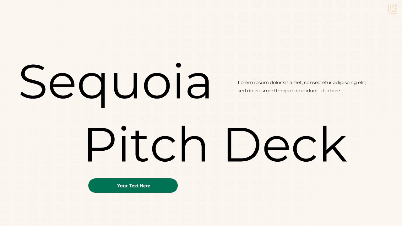 Sequoia pitch deck cover slide with bold Sequoia title, clean typography, neutral background, and call-to-action button layout.