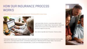 Insurance coverage slide with eight structured content blocks arranged in a grid layout, highlighting different insurance types with headings and descriptive text.