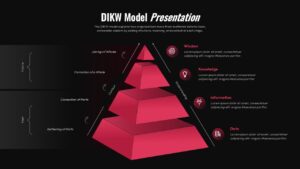 Black DIKW model pyramid slide showing data, information, knowledge, and wisdom in a structured upward framework.