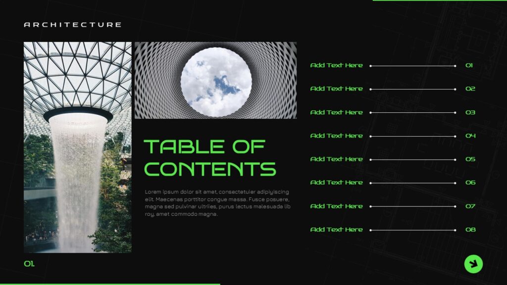 Architecture Portfolio Table of Contents SlidesDepot