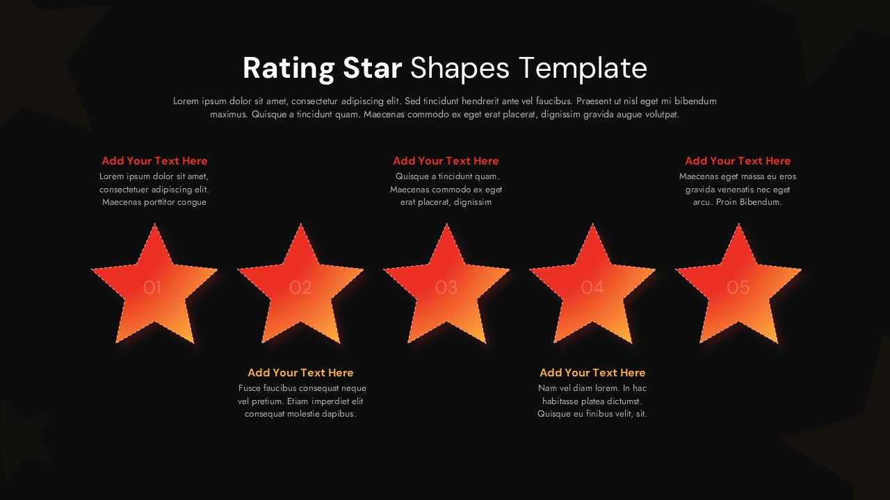 Black Five Star Rating Shapes Infographic Template for PowerPoint & Google Slides