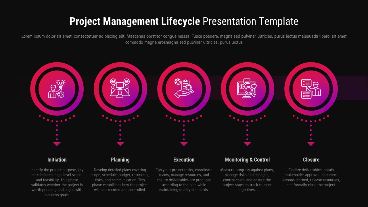Black Project Management Lifecycle Process Diagram Template for ...