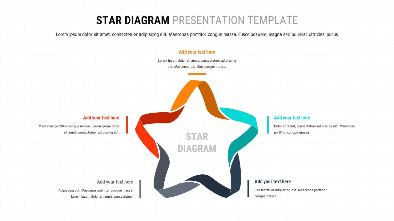 Five-point star diagram with colorful interconnected segments and five text placeholders around a central title.