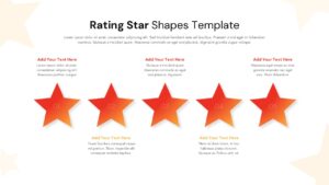 Five horizontal red and orange gradient star shapes labeled 01 to 05 with editable text areas for rating descriptions.