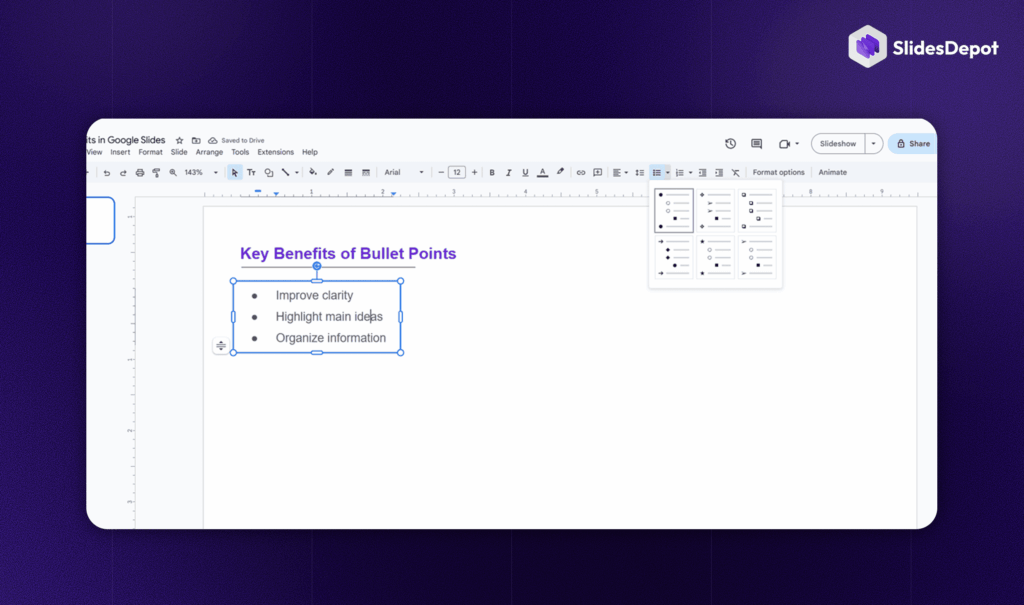 Key benefits of bullet points